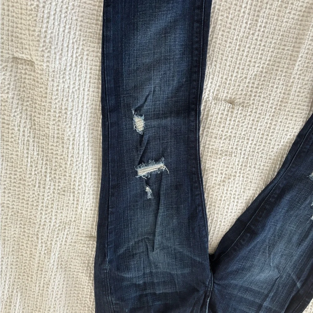Express Dark Blue Distressed Skinny Jeans - Picture 4 of 9